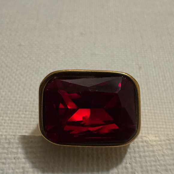 Gold Plated Titanium Steel Square Stone Ring Red Stone - Picture 5 of 6